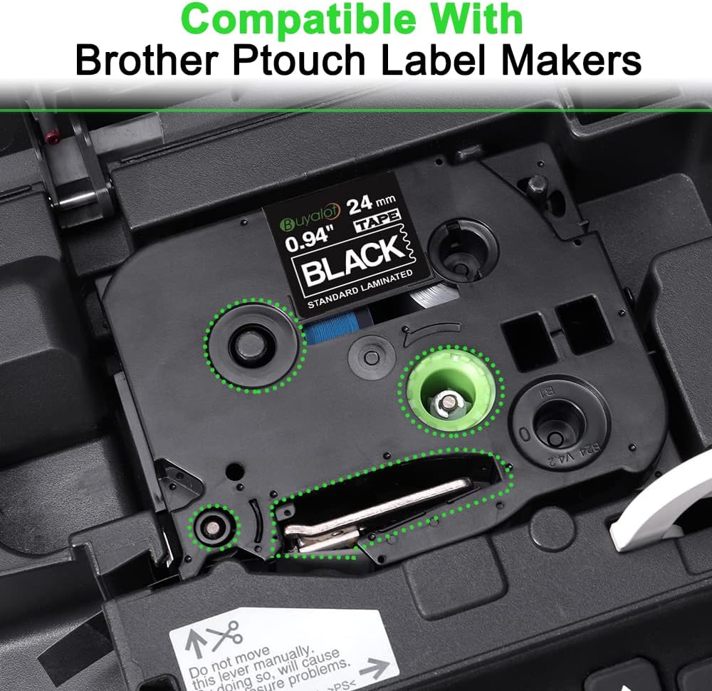 Compatible Label Tape Replacement for Brother Ptouch Label Maker Tape, TZe-355 24mm 1 Inch Standard Laminated White on Black Compatible with Brother Ptouch PTD600 PTP700 PT2300, 2-Pack