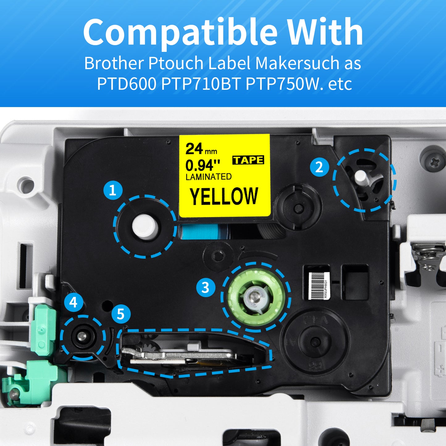 4-Pack Compatible Label Tape Replacement for Brother Ptouch TZE-651 TZE651 TZ-651 Tape, 1" 24mm Standard Laminated Black on Yellow Label Tape Work with PTD600 PT-P900W PT-P950NW Label Maker