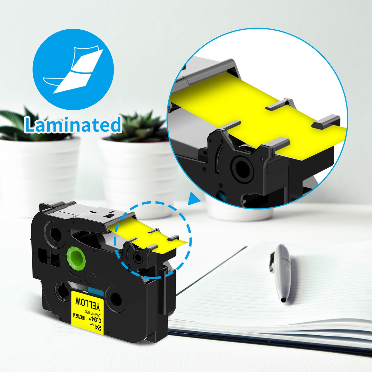 4-Pack Compatible Label Tape Replacement for Brother Ptouch TZE-651 TZE651 TZ-651 Tape, 1" 24mm Standard Laminated Black on Yellow Label Tape Work with PTD600 PT-P900W PT-P950NW Label Maker
