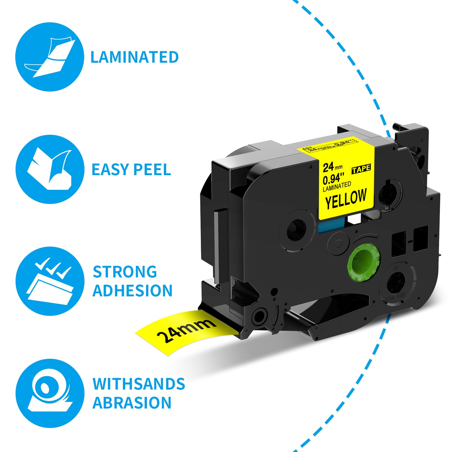 4-Pack Compatible Label Tape Replacement for Brother Ptouch TZE-651 TZE651 TZ-651 Tape, 1" 24mm Standard Laminated Black on Yellow Label Tape Work with PTD600 PT-P900W PT-P950NW Label Maker