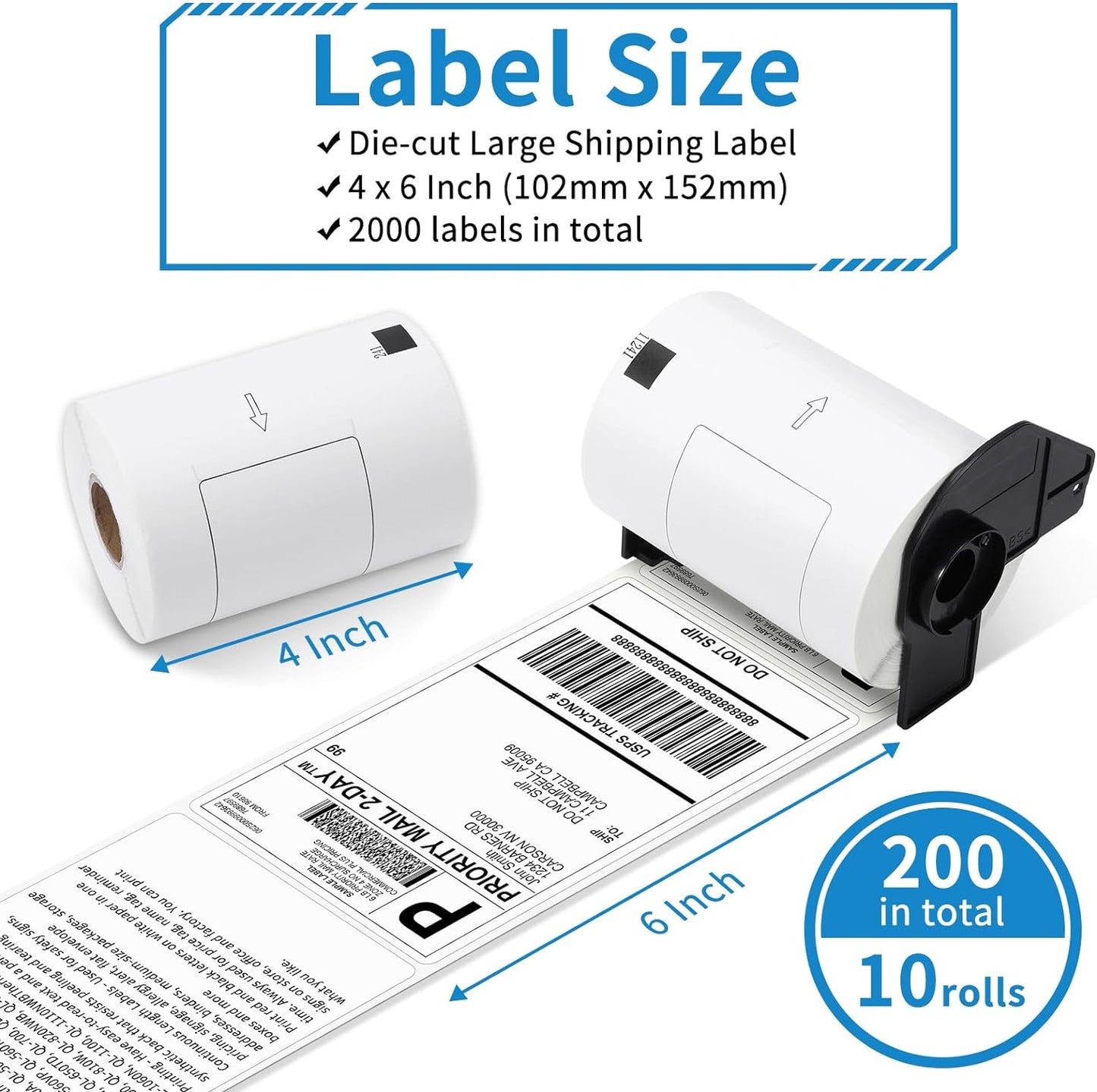 4 x 6 in Shipping Labels Replace for Brother DK-1241 Die-Cut Address Label for QL-1050N QL-1110nwb QL-1100 Label Printer, 200 Label/roll, 1 Roll + 1 Frame