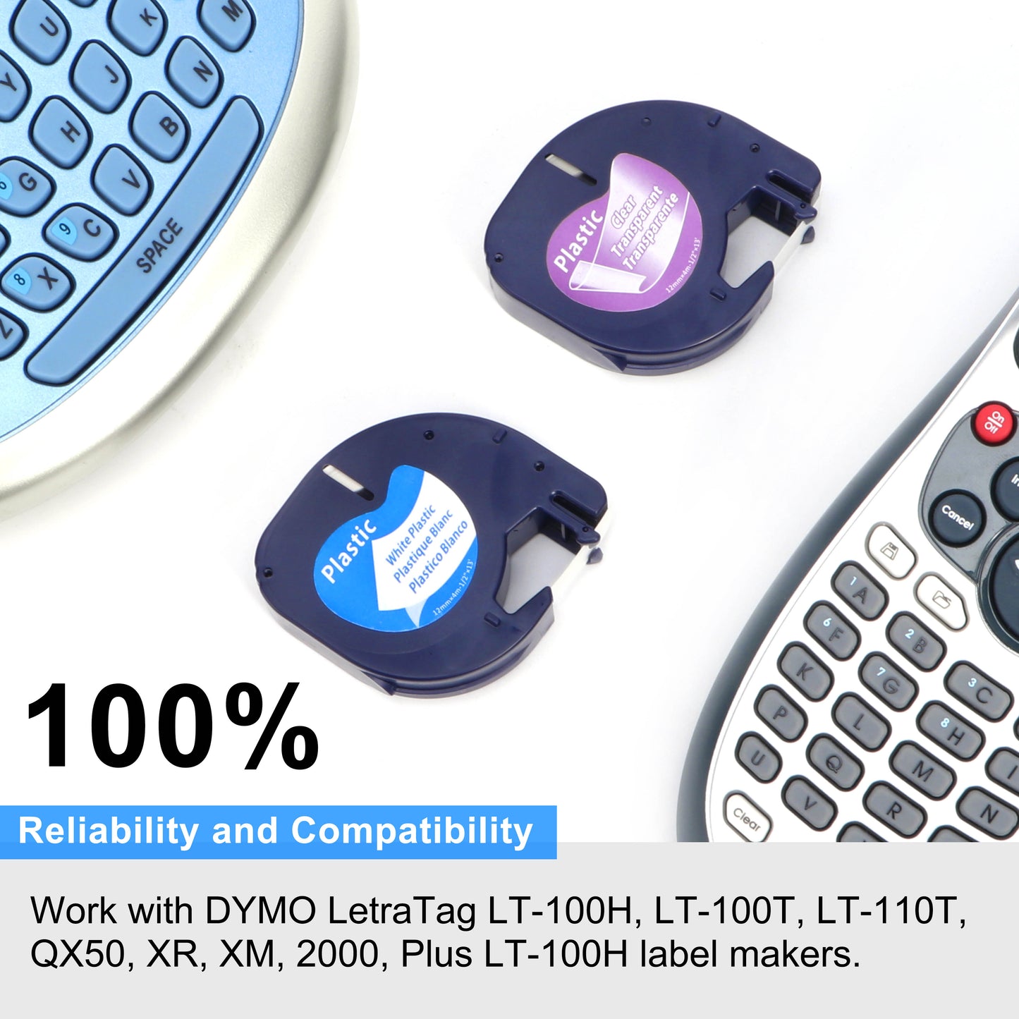 MarkDomain Replacement for DYMO Letratag Label Maker Refills Plastic Label Maker Tape, Compatible with Dymo LT-100H LT-100T QX50 XR 200B, Black on White/Clear/Yellow/Red/Green/Blue, 12mm x 4m, 6-Pack