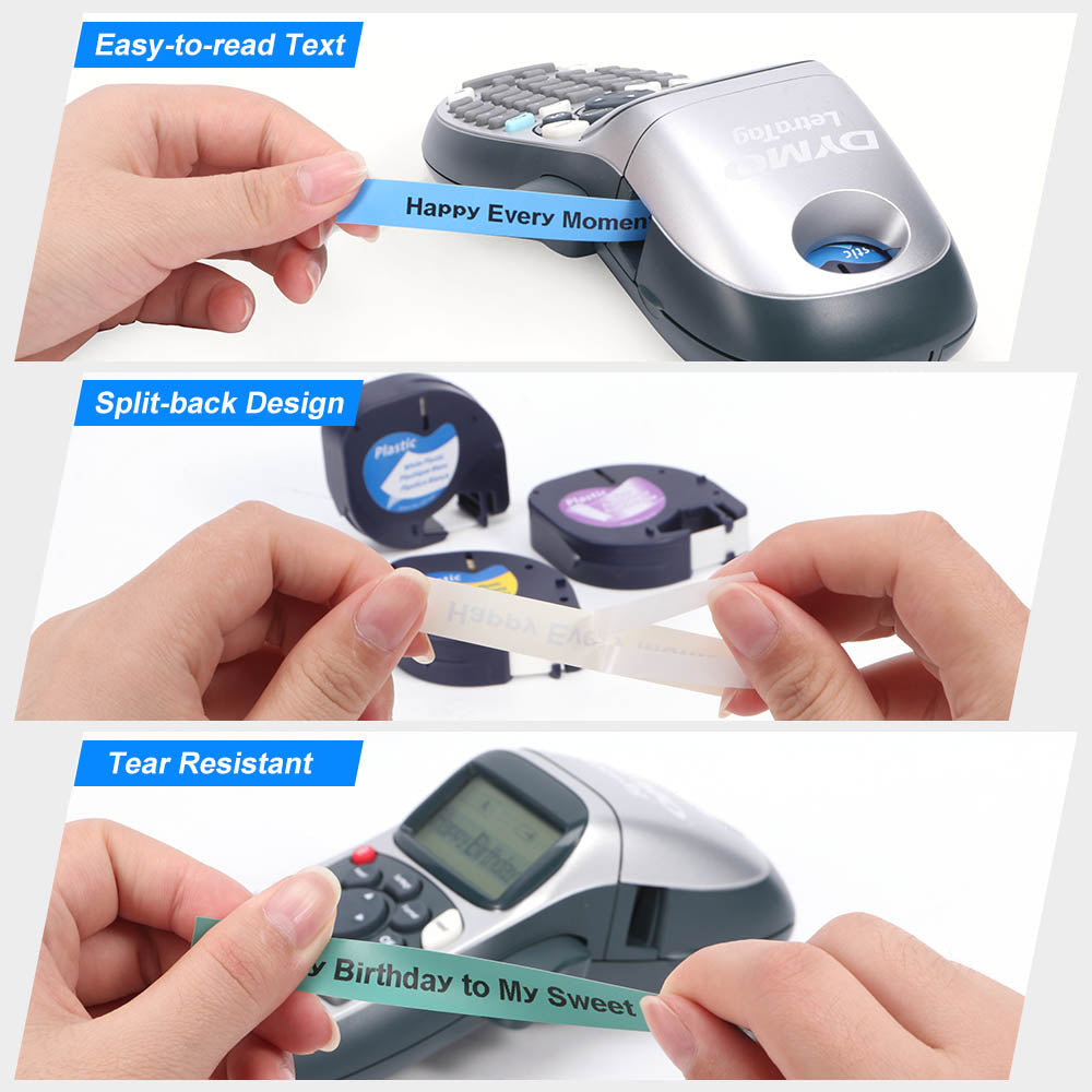 MarkDomain Replacement for DYMO Letratag Label Maker Refills Plastic Label Maker Tape, Compatible with Dymo LT-100H LT-100T QX50 XR 200B, Black on White/Clear/Yellow/Red/Green/Blue, 12mm x 4m, 6-Pack