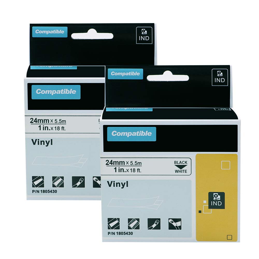 Compatible Industrial Label Tape Replacement for DYMO 1805430 1" Permanent Vinyl Label Tape for Use with DYMO Rhino 6000 6500 Industrial Label Maker, Black on White,2-Pack