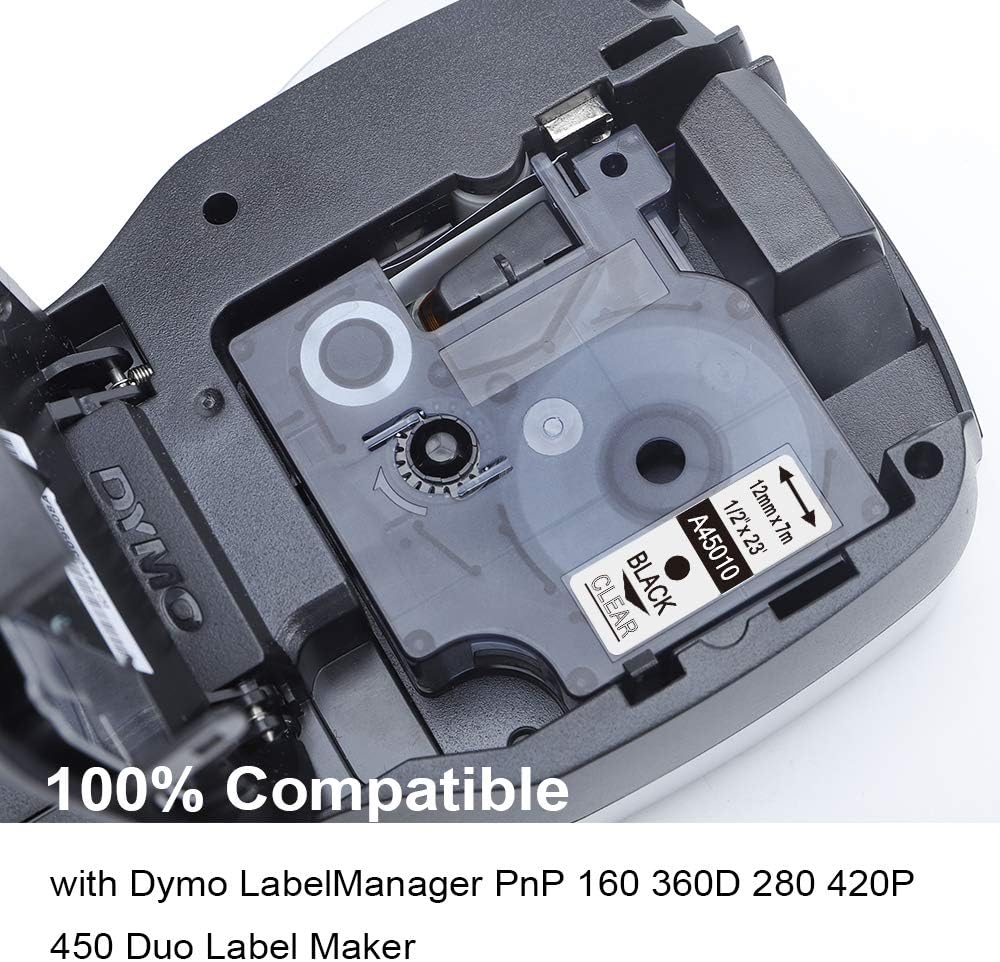 MarkDomain 3-Pack Compatible Dymo Label Maker Refills D1 Replacement for Dymo D1 Label Tape 45010 S0720500 Black on Clear 12mm 0.47 Inch Refill for Dymo LabelManager PnP 160 280 360D 420P 450