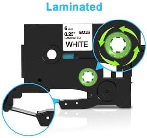 MarkDomain 6mm Label Tape TZe-211 Replacement for Brother P Touch TZe TZ Tape 6mm 0.23 Laminated White Label Tape TZe211 TZ-211 for Brother PT-D210 H110 D600 PTD400AD 1230PC, 1/4" x 26.2', 4-Pack