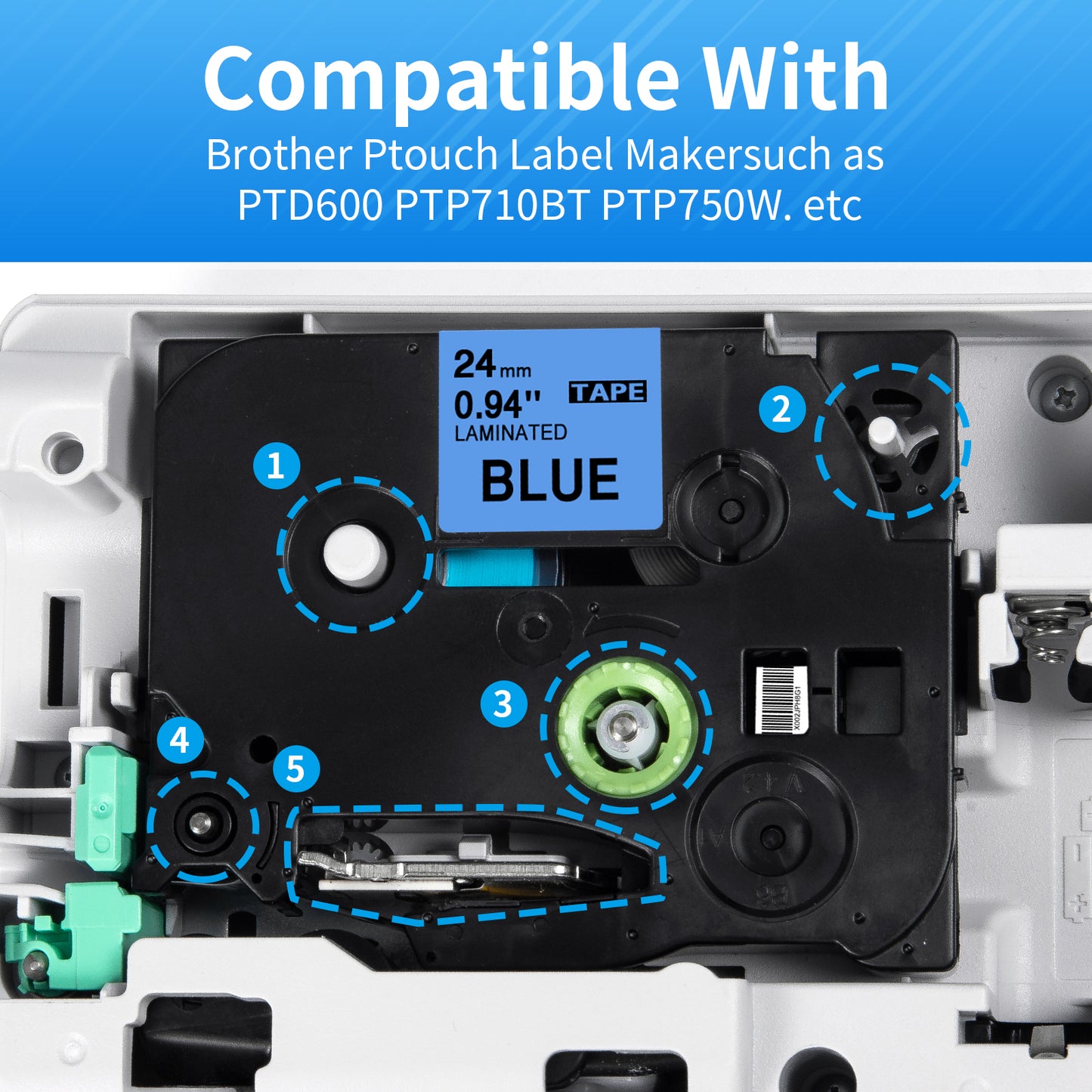 Compatible Brother P Touch Label Tape TZe-551 TZe551 TZE551 TZ551 TZ-551 Black on Blue Replacement for TZe TZ Label Tape 24mm 0.94 Laminated TZe 551 for PT-D600 PT-D610BT PT-P710BT, 4-Pack