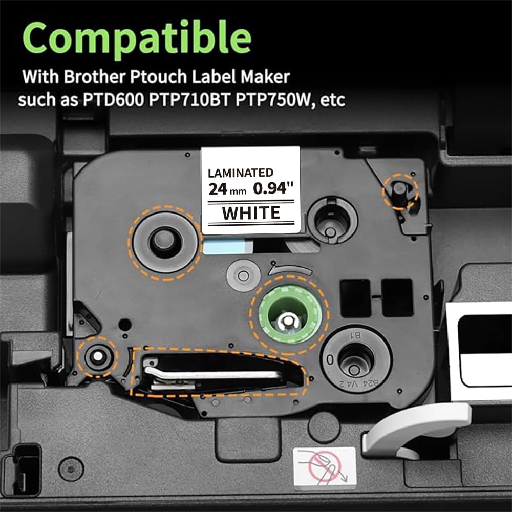 Compatible Label Maker Tape Replacement for Brother Ptouch TZ TZe 24mm 1 Inch Laminated Tape TZe-251 TZe-MQ355 TZe-MQ851, Compatible with Brother Ptouch PTD600 PTP700 Label Maker, 4-Pack