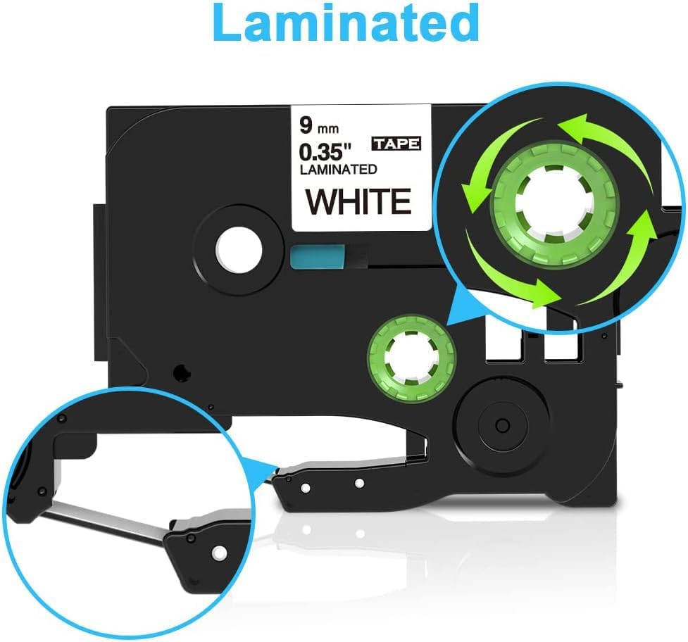 MarkDomain 6-Pack Compatible Brother P Touch 9mm Label Tape TZe-221 TZe221 Laminated 0.35" 26.2ft (9mm x 8m) Black on White Work with Ptouch PT PT-D210 PT-D220 PT-D200 PT-H110 PT-D400 PT-D610BT