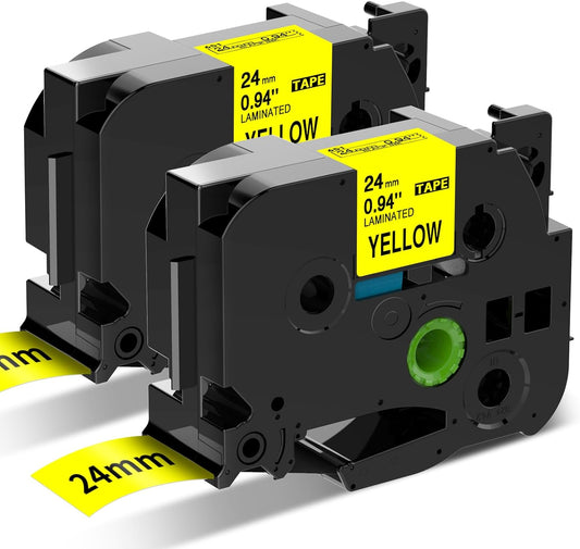 Compatible Label Tape Replacement for Brother Ptouch TZE-651 TZE651 TZ-651 Tape, 1" 24mm Standard Laminated Black on Yellow Label Tape Work with PTD600 PT-P900W PT-P950NW Label Maker, 2-Pack