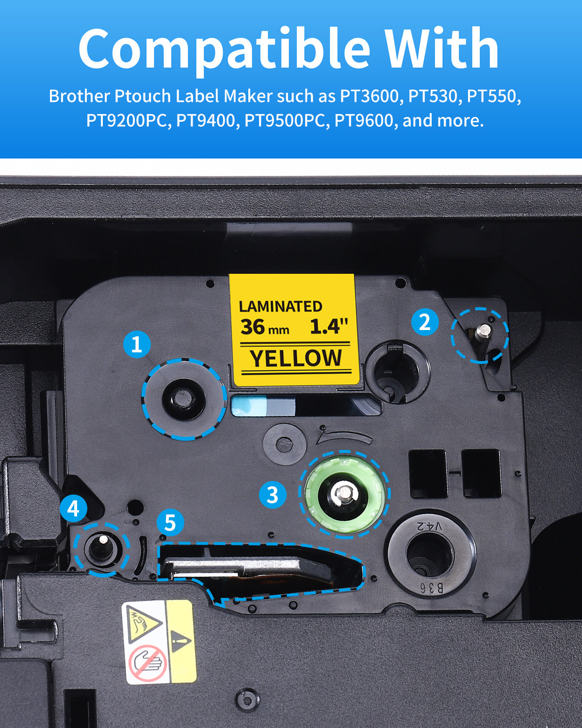 MarkDomain 2-Pack TZe-661 36mm Laminated Yellow Label Tape Compatible for Brother P Touch TZe TZ Black on Yellow TZ-661 TZe661 Tz661 Labels forPT-P910BT PT-530 PT-3600 PT-9500PC PT-9600 PT9700PC