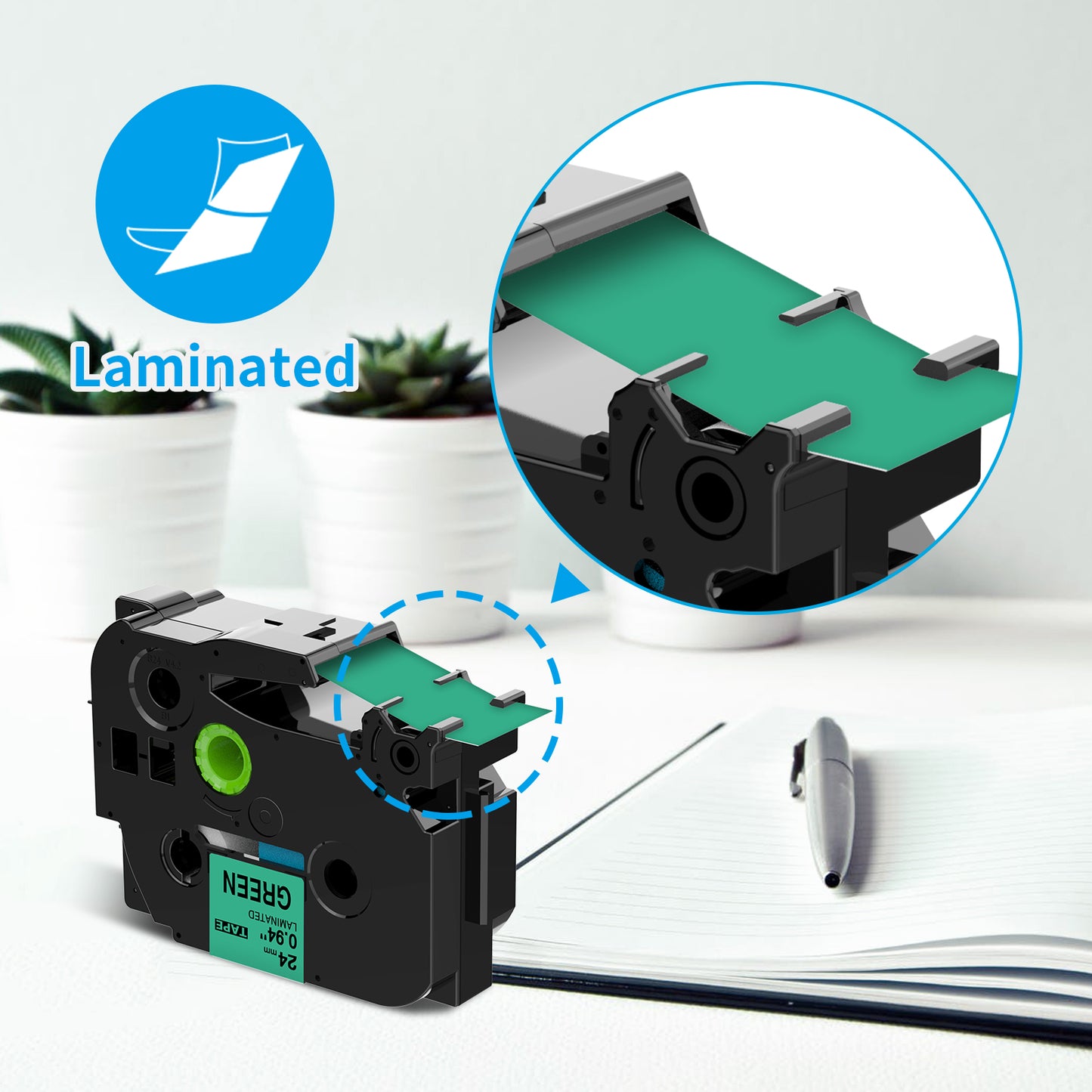 24mm Label Tape Replacement for Brother P Touch TZe-751 TZ-751 TZe751 TZ751 Black on Green 24mm 0.94 Inch Work with PTD600 D600VP PTP700 P750W P900W P950NW PTP710BT PT-9600 Label Makers