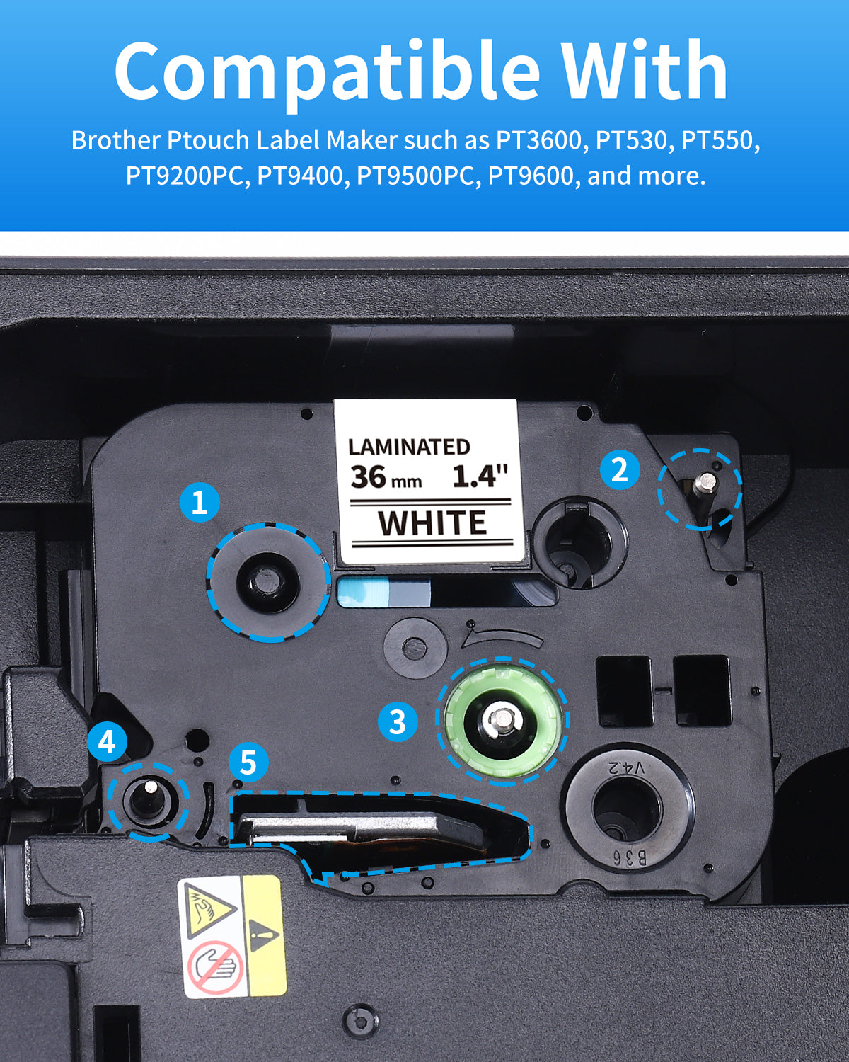 MarkDomain 2-Pack TZe-261 36mm Label Tape Compatible for Brother P Touch TZe261 TZ261 TZ-261 Black on White 1-1/2'' x 26.2ft Work with PT-P910BT T-P900 PT-3600 PT-550 Label Maker