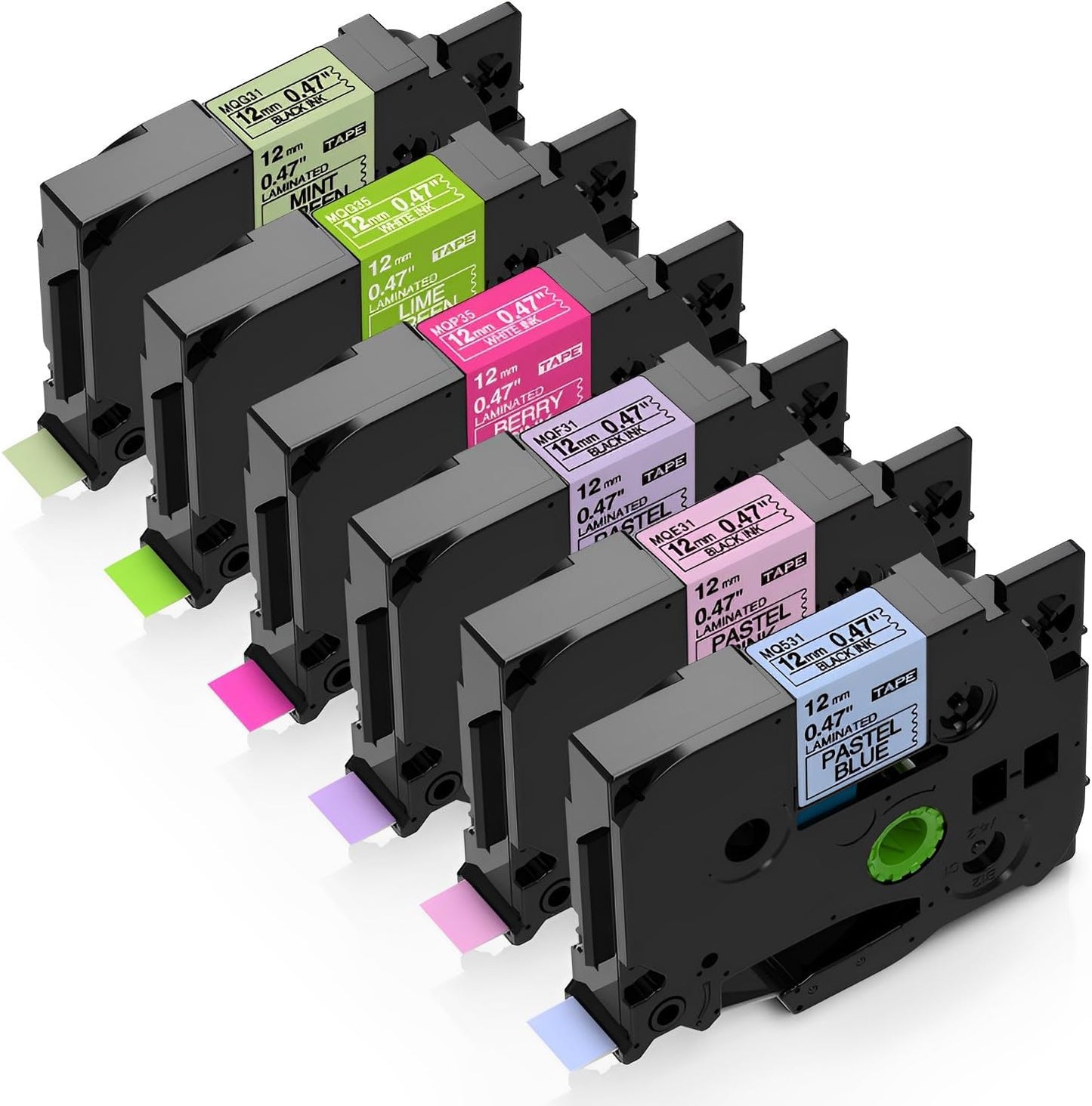 Tz Tape 12mm 0.47 Laminated Compatible Label Tapes Replacement for Brother TZe Label Tape TZE-MQ531/MQE31/MQF31/MQP35/MQG35/MQG31 12mm 0.47 inch for Brother P Touch PT-H110 PT-D600 PT-D400, 6-Pack