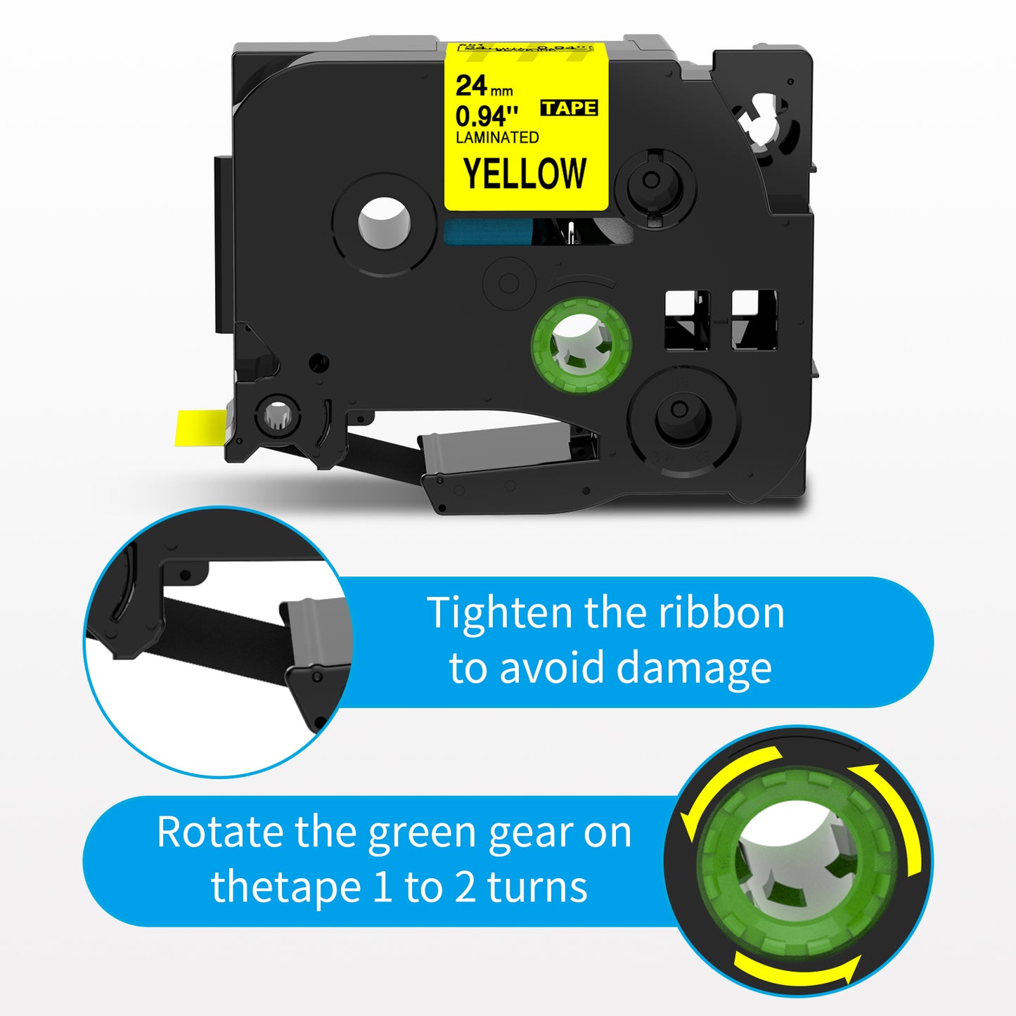 Compatible Label Tape Replacement for Brother Ptouch TZE-651 TZE651 TZ-651 Tape, 1" 24mm Standard Laminated Black on Yellow Label Tape Work with PTD600 PT-P900W PT-P950NW Label Maker, 2-Pack