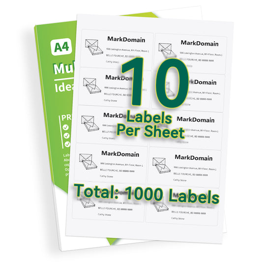 MarkDomain Shipping Address Labels for Laser & Inkjet Printers, White, 2" x 4", Easy to Peel (10 Sheets, 1000 Labels)