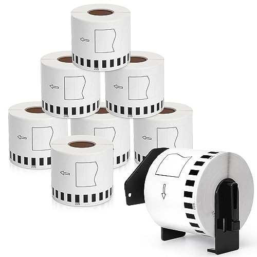 8 Rolls Continuous Length Paper Address Labels Compatible with Brother DK-22205 62mm x 30.48m White Sticker Labels, Work with Brother QL-700 QL-800 QL-810W QL-820NWB QL-1100 Label Printer, 1 Holder