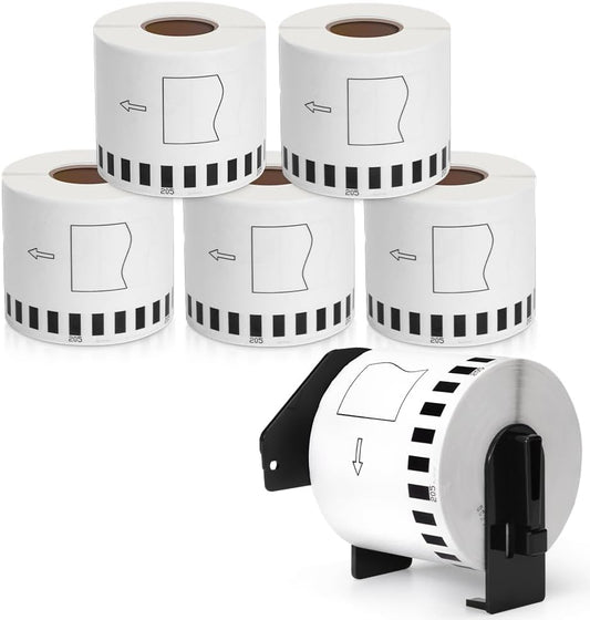 MarkDomain - DK-2205 (2.4" X 100 Ft.) Continuous Labels Paper Tape Compatible Brother DK 2205 dk2205 (62mm x 30.4m) Label Use with Brother QL-700 QL810W QL-820NWB Label Printers - 6 Rolls + 1 Frame