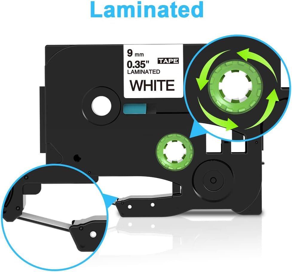 MarkDomain Compatible Label Tape Replacement for Brother TZe TZ Tape 9mm 0.35'' Laminated White Label Maker Tape TZe-221 for Brother P Touch PT-D210 PT-D200 PT-H110 PT-D400 PT-1290 PT-1750, 5-Pack