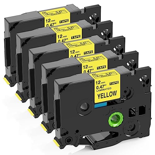 MarkDomain Replacement for Brother TZe TZ Tape Black on Yellow TZe-631 TZe631 12mm 0.47 Inch Laminated P Touch Label Tape for Brother P Touch PTD220 PTD210 PTH110 PTD600 Label Makers, 5-Pack