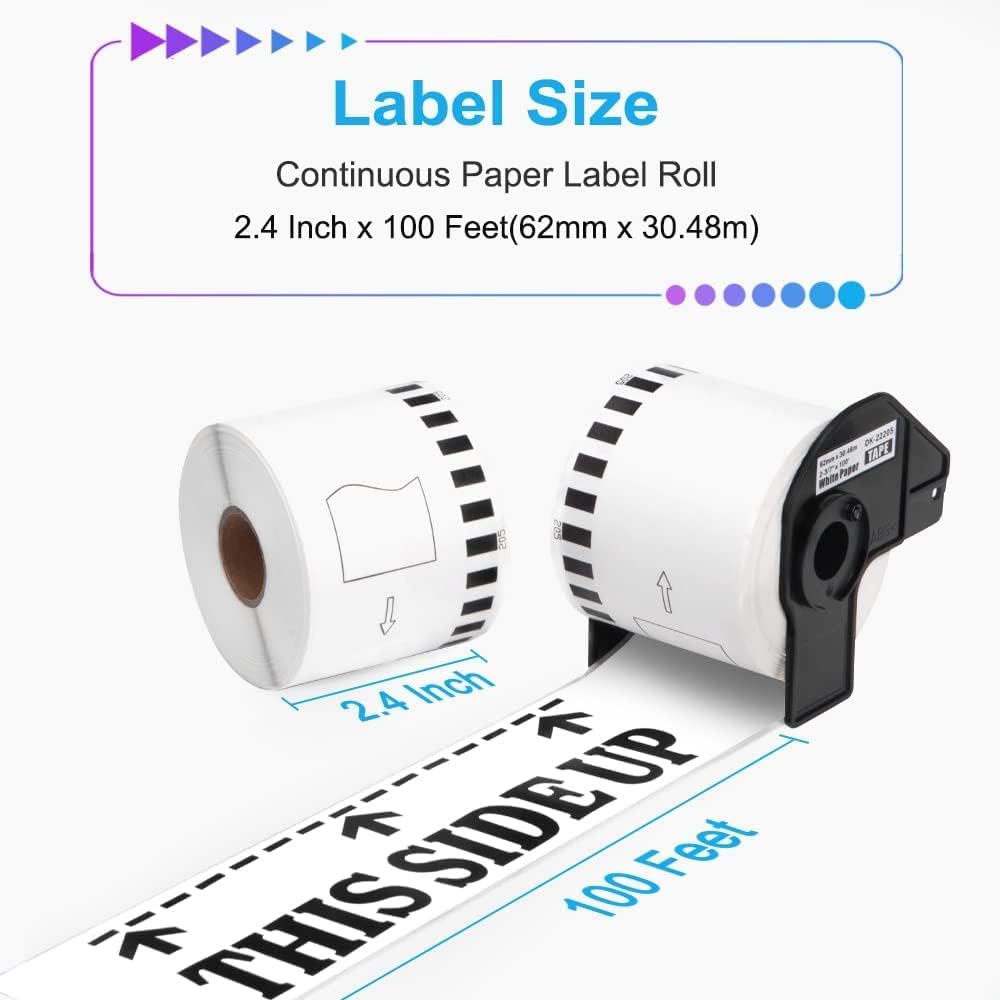 MarkDomain - DK-2205 (2.4" X 100 Ft.) Continuous Labels Paper Tape Compatible Brother DK 2205 dk2205 (62mm x 30.4m) Label Use with Brother QL-700 QL810W QL-820NWB Label Printers - 6 Rolls + 1 Frame