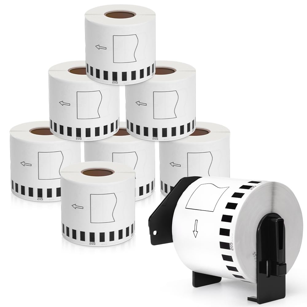 MarkDomain DK-2205 Paper Label Replace Brother DK2205 (2.4 in X 100 Ft) Continuous Label Tape Use with Brother QL-800 QL-720NW QL-810W QL-820nwb Label Printer - 8 White Paper Rolls + 1 Frame