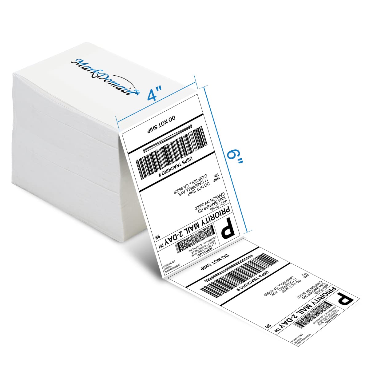 MarkDomain 4''x6'' Thermal Shipping Label - 500 Fan-Fold Permanent Adhesive, Commercial Grade Postage Labels, Compatible with Rollo, MUNBYN, iDRPT, Polono, Zebra Thermal Label Printers.