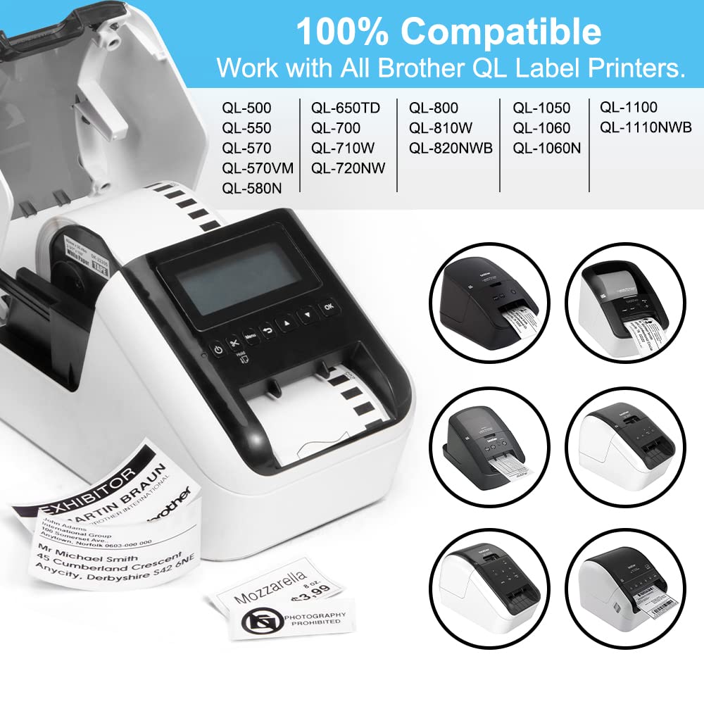 MarkDomain Compatible Brother DK-2205 Continuous Labels, 2.4 in X 100 ft (62mm x 30.4m) Paper Address Label, Work with Brother QL-800 QL-820NWB QL-1100 QL-600 Label Printers, 8 Rolls+1 Frame, White