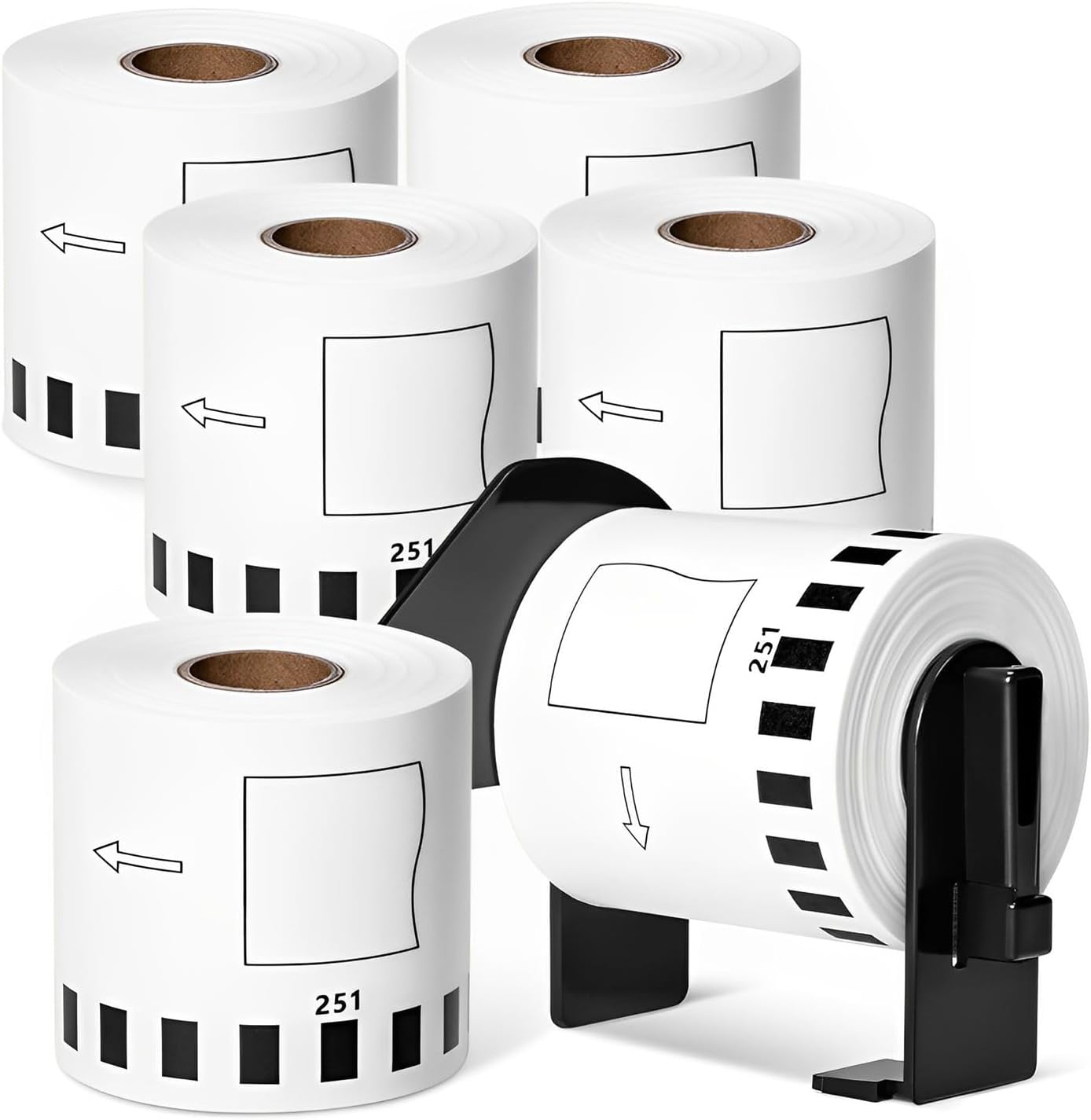 MarkDomain 6 Rolls DK-2251 Black/Red Label on White Paper Tape Compatible Label Roll Brother DK 2251 Continuous Length Replacement Labels 2.4in x 50ft with 1 Frame for QL-800, QL-810W, QL-820NWB