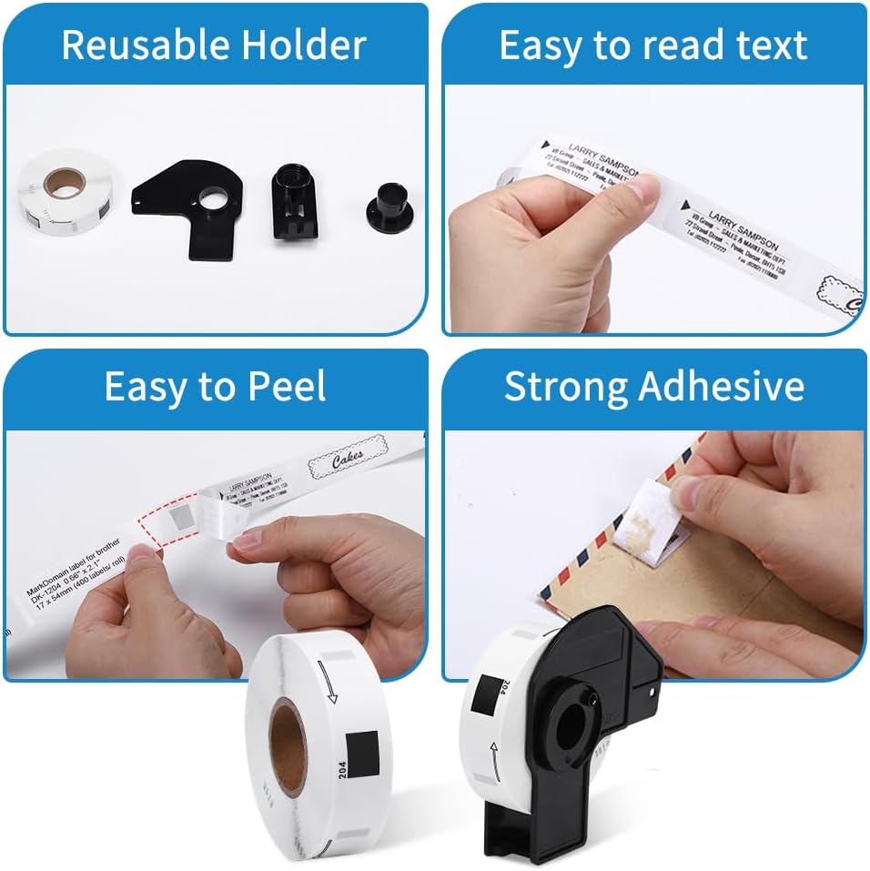 MarkDomain Return Address Label Compatible Brother DK 1204 Multi-Purpose, 0.66 in x 2.1 in(17mm x 54.3mm) Die-Cut Paper Labels, 400/ Roll, Use with QL-500 QL-550 QL-820NWB Printer, 6 Rolls + 1 Frame