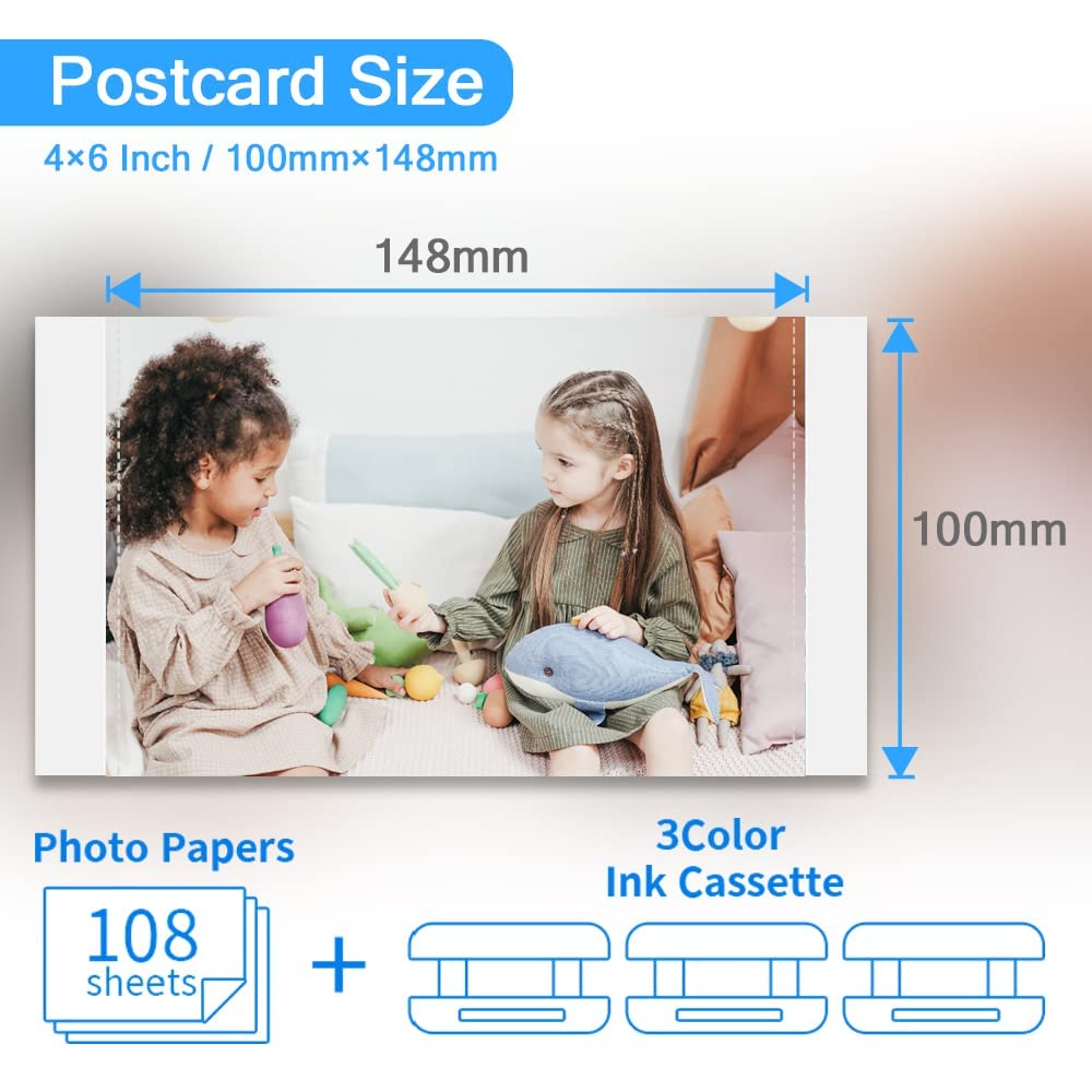 Replacement Canon Selphy CP1300 Paper and Ink, KP-108IN 4x6 Inch Photo Paper for Selphy CP1300 CP1200 CP1000 CP910 CP900 CP800 CP790 Photo Printers, 108 Sheets Photo Paper Set and 3 Color Cartridges