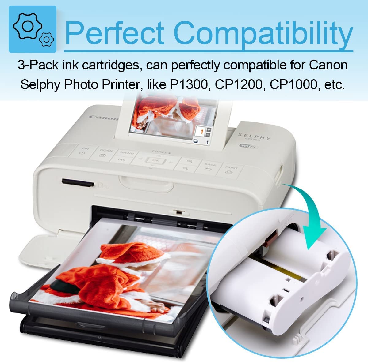 Replacement Canon Selphy CP1300 Paper and Ink, KP-108IN 4x6 Inch Photo Paper for Selphy CP1300 CP1200 CP1000 CP910 CP900 CP800 CP790 Photo Printers, 108 Sheets Photo Paper Set and 3 Color Cartridges