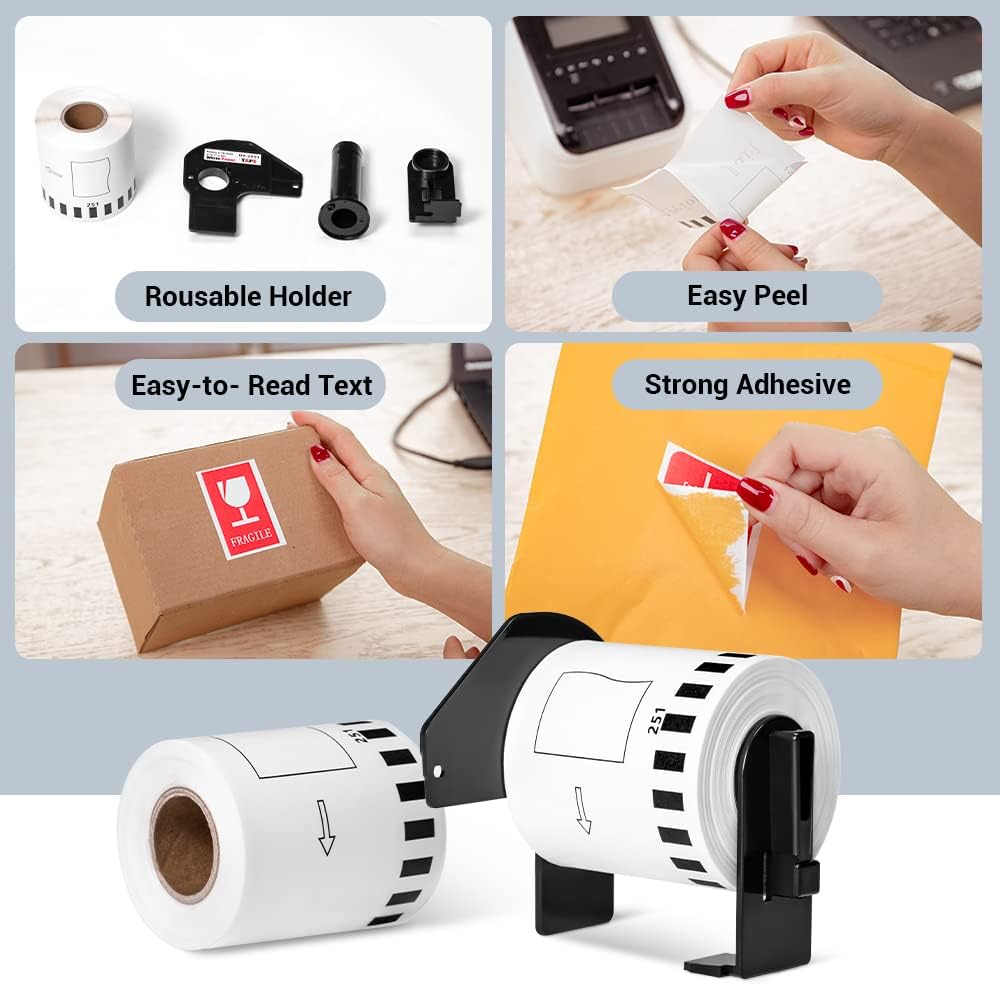 MarkDomain 6 Rolls DK-2251 Black/Red Label on White Paper Tape Compatible Label Roll Brother DK 2251 Continuous Length Replacement Labels 2.4in x 50ft with 1 Frame for QL-800, QL-810W, QL-820NWB