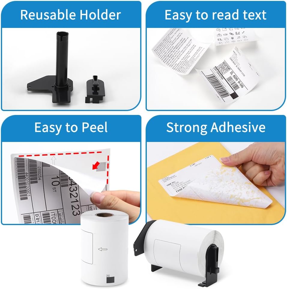 MarkDomain Replace for Brother DK-1241 (4" x 6") Die-Cut Shipping Labels Use with Brother QL-1100NWB QL-1100 Label Printer, (102mm x 152mm) 200 per roll, 10 Rolls (2000 Labels) + 1 Frame