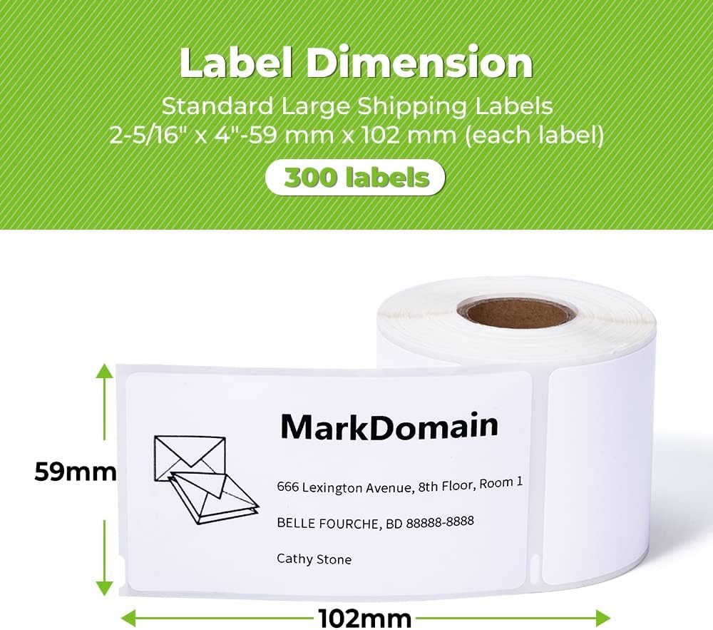 MarkDomain 12 Rolls Compatible Paper Roll Replacement for Dymo 30256 Standard Large Shipping Labels 59 mm x 102 mm (2-5/16" x 4") 300/Roll for Label Writer LW 330 400 450 Duo Twin Turbo 4XL Printer