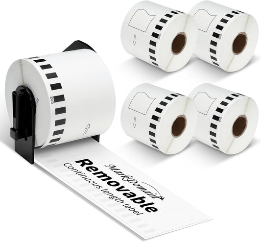 MarkDomain Paper Label Replace Brother Removable DK-4205 DK4205 Continous Label Roll for QL serise Printer QL 800 QL820nwb 2.4" x 100', Black on White, 5 Paper Rolls + 1 Frame