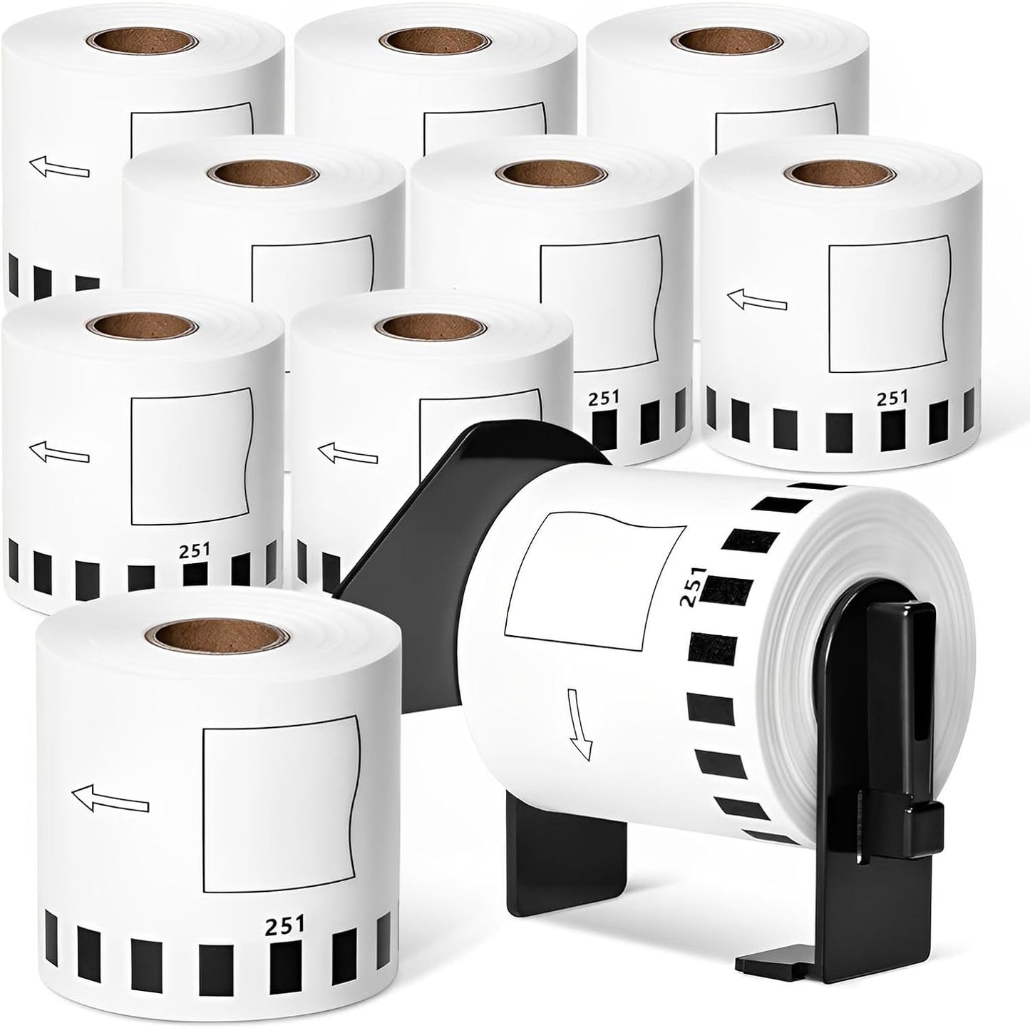 MarkDomain 10 Rolls DK-2251 Continuous Length Black/Red Label on White Paper Tape Compatible Brother DK2251 Replacement Label Roll 2.4” x 50 feet with 1 Frame for QL-800, QL-810W, QL-820NWB Printers