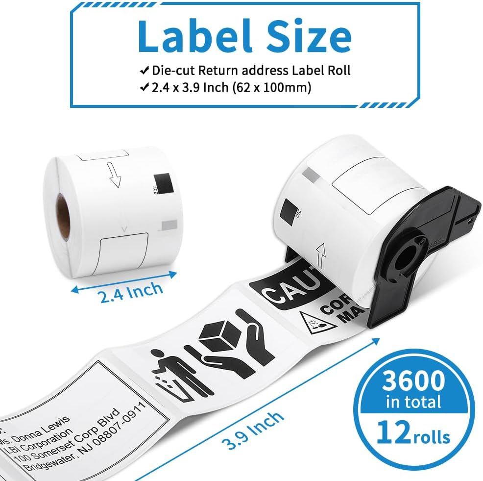 MarkDomain Compatible for DK 1202, 2.4” x 3.9” Die-Cut Small Address/Shipping Label, 300 Stickers/Roll, for Brother QL-810N QL-820NWB Printer, 12 Rolls + 1 Frame