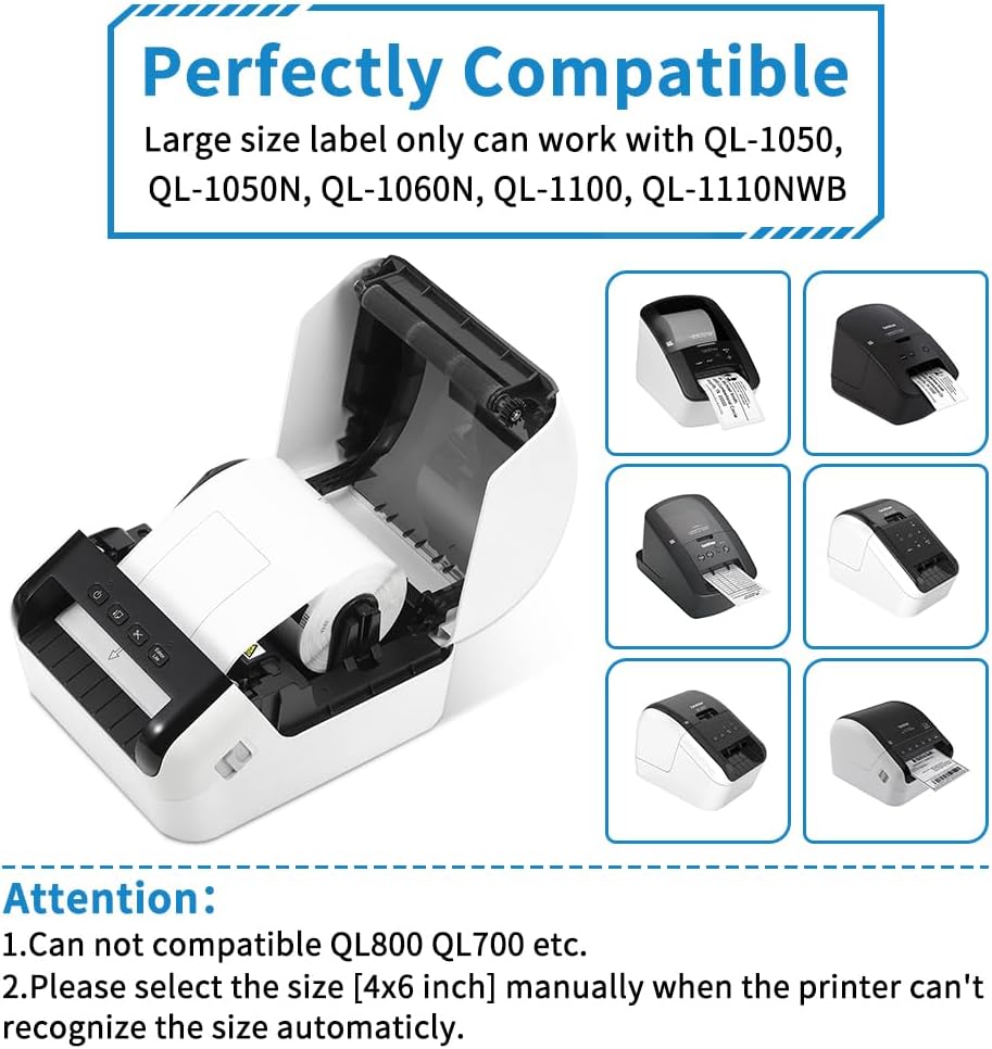 MarkDomain Replace for Brother DK-1241 (4" x 6") Die-Cut Shipping Labels Use with Brother QL-1100NWB QL-1100 Label Printer, (102mm x 152mm) 200 per roll, 10 Rolls (2000 Labels) + 1 Frame