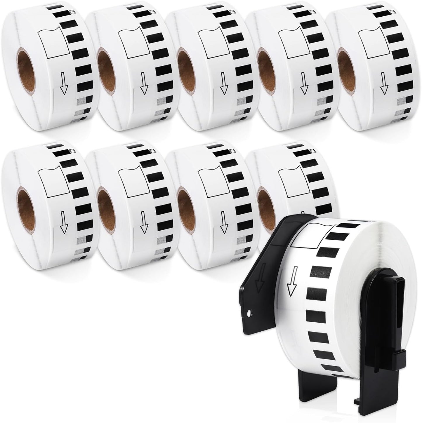 MarkDomain - DK-2210 Label Compatible Brother Continuous Length 1.1" x 100' White Paper Tape Roll (29mm x 30.4M) Work with QL-810W QL-820nwb Printers - 10 Rolls + 1 Frame