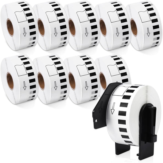 MarkDomain - DK-2210 Label Compatible Brother Continuous Length 1.1" x 100' White Paper Tape Roll (29mm x 30.4M) Work with QL-810W QL-820nwb Printers - 10 Rolls + 1 Frame