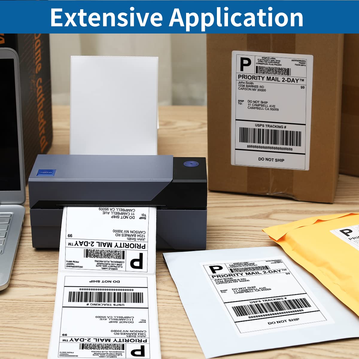 MarkDomain 4''x6'' Thermal Shipping Label - 500 Fan-Fold Permanent Adhesive, Commercial Grade Postage Labels, Compatible with Rollo, MUNBYN, iDRPT, Polono, Zebra Thermal Label Printers.