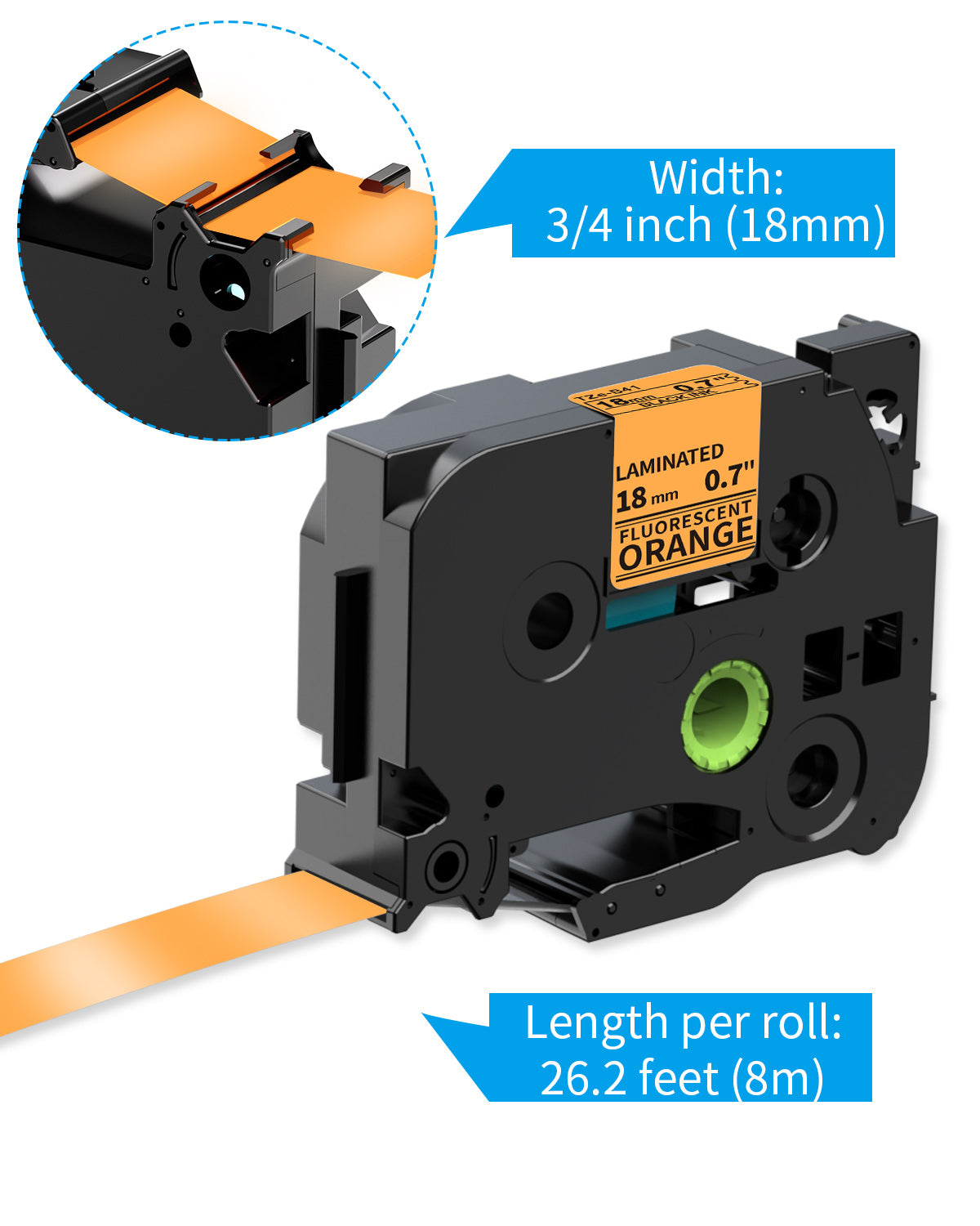 MarkDomain 18mm x 8m Orange Label Tape TZe B41 Replacement for Brother P Touch Tz TZe-B41 Laminated 3/4 Inch Label Maker Tape Work with Brother PTD410 PT-D400 PT-D610BT PTD600, 8m, 5-Pack