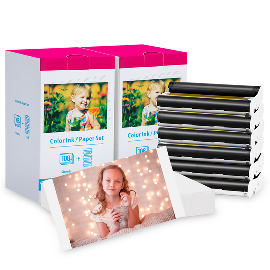 2-Pack Compatible Canon Selphy CP1300 Paper and Ink, KP-108IN 4 x 6 Inch Photo Paper for Selphy CP1500 CP1300 CP1200 CP1000 CP910 CP900 Photo Printers, 216 Sheets Photo Paper and 6 Color Ink Cartridge