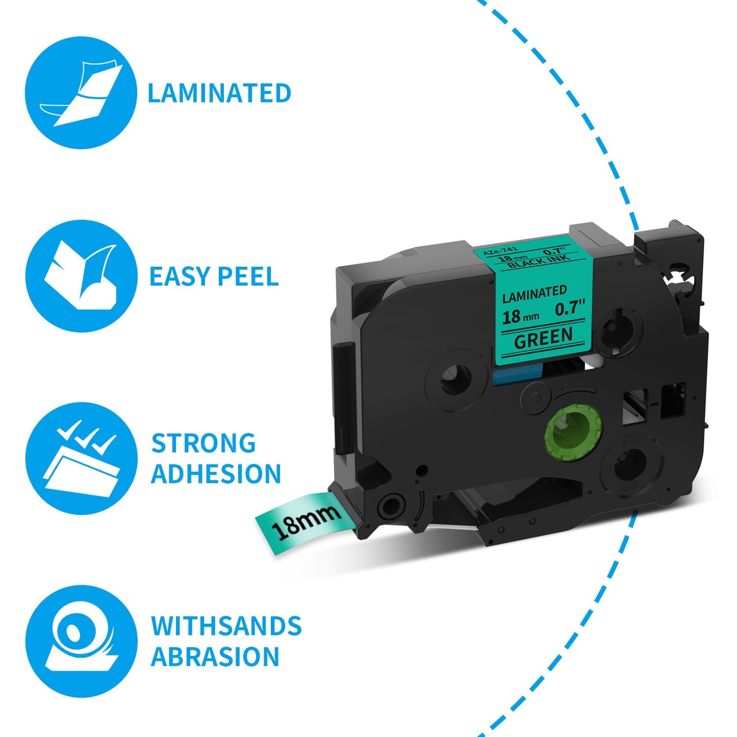 MarkDomain TZe741 Compatible Brother P Touch Laminated TZe TZ Tape 18mm x 8m (TZe-741 Black on Green) - Work with PTD400AD PTD400 PTD600 PT1880 PT2730 Label Maker - 5-Pack